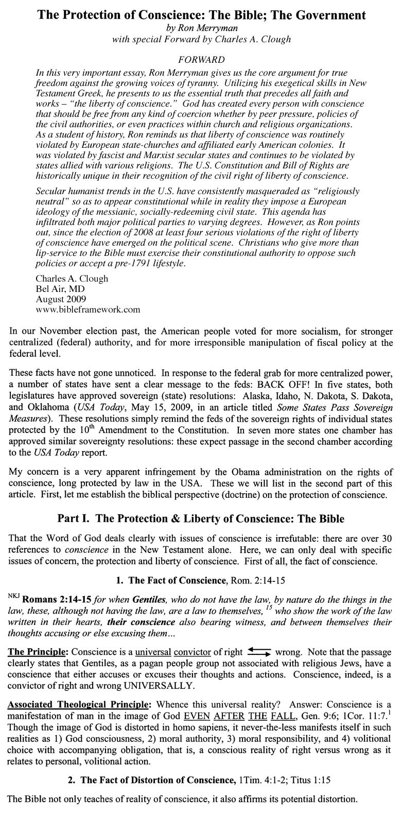 The Protection of Conscience: The Bible; The Government